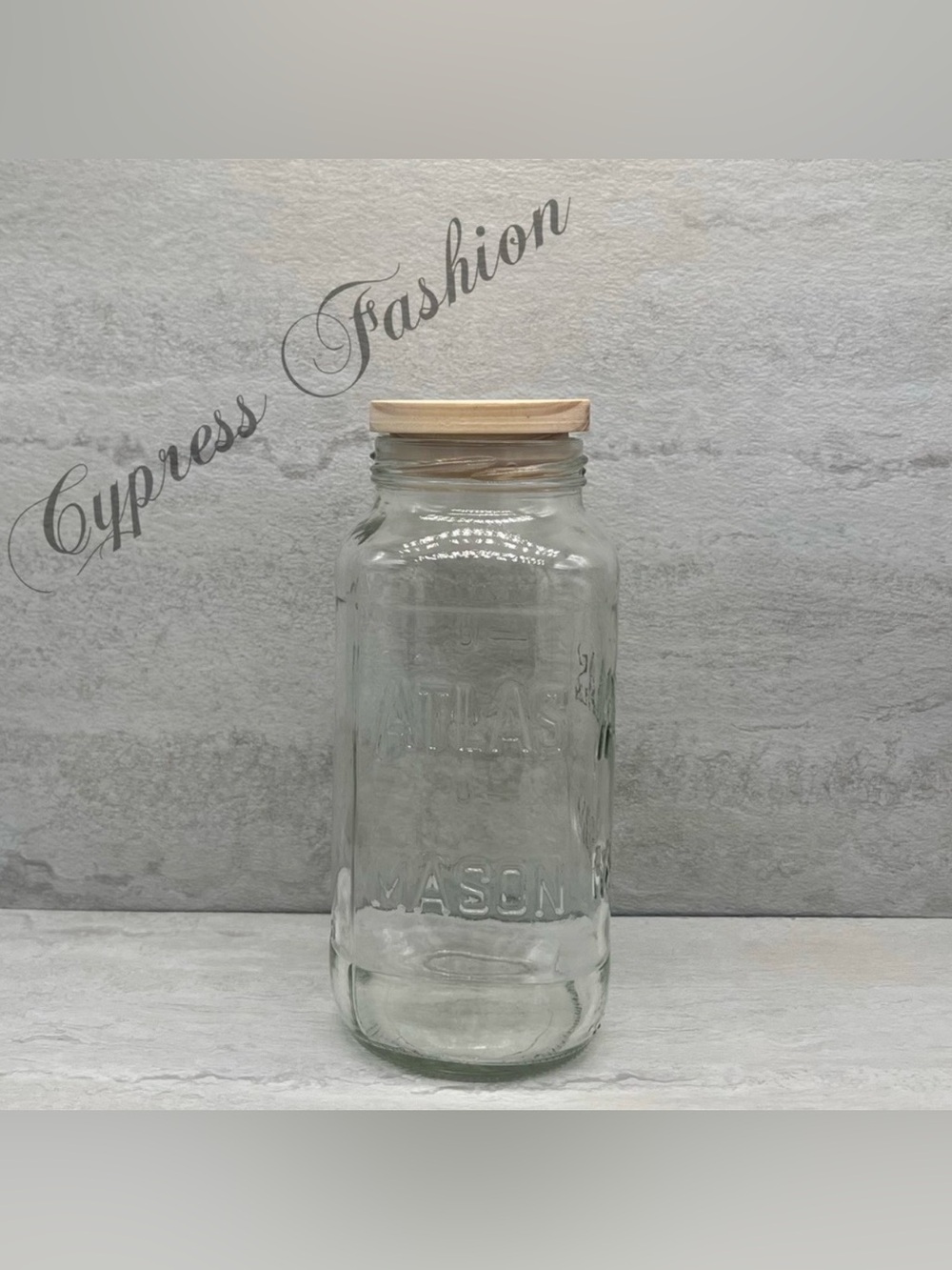 🎉 Atlas Glass Mason Jar with Wooden Lid